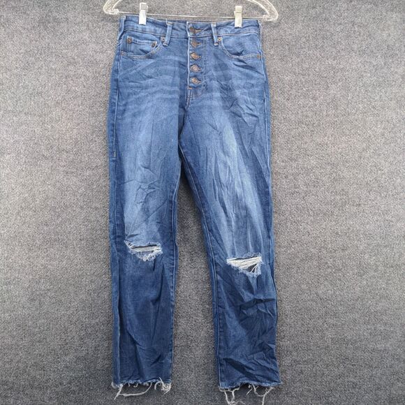 True Religion Women's Starr High Rise Cropped Straight Jeans Blue 27 Distressed - Picture 2 of 11